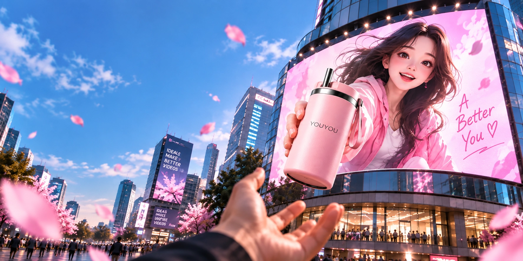 YOUYOU insulated tumbler on a billboard coming to life